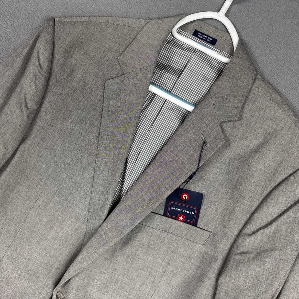 Saddlebred Sport Coat Mens 42L Grey Chambray Cotton Two Button Blazer Dress NWT